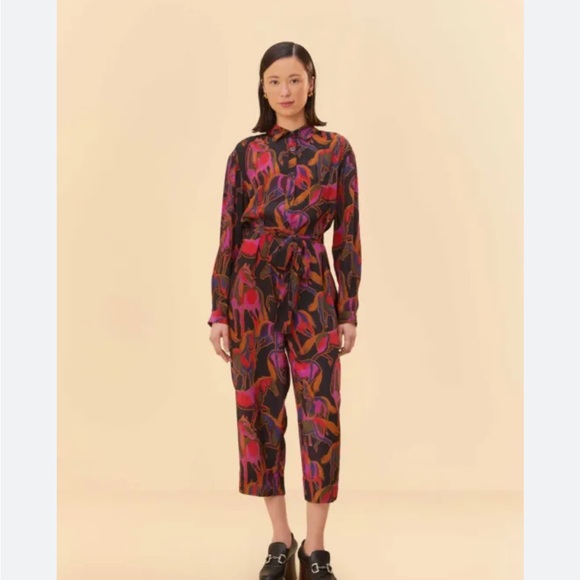 FARM Rio Pants - Farm Rio Wild Horses lightweight satin Jumpsuit - Multicolor